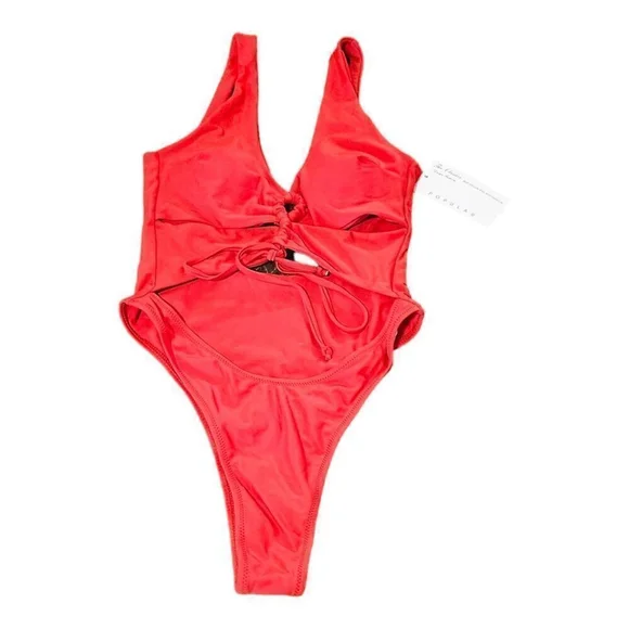 ChyrII Red Halter Neck One-Piece Swimsuit Size M - Picture 3 of 10